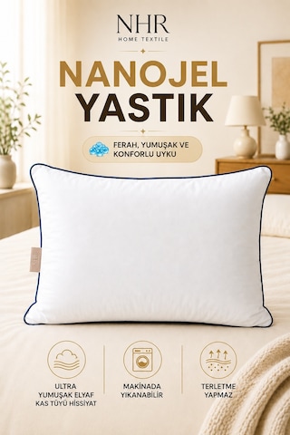 %100 Nanojel Dolgulu Uyku Yastığı 50x70 1200gr / 1 Adet