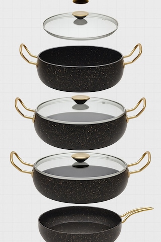 7 Parça Granada Granit Tencere Ve Tava Seti 20 Cm 2.5l, 24 Cm 4.5l, 26 Cm Basık 3l, 26 Cm Tava Gri