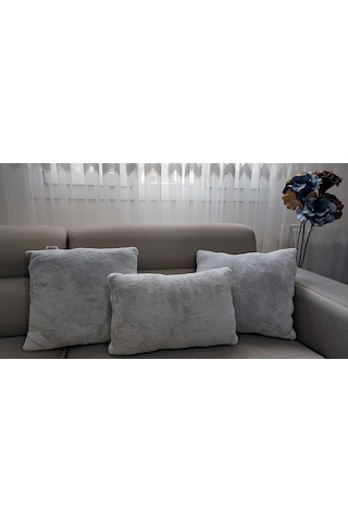 3- Lü Kare Takım Kırlent / Yastık 2 Kenar Gri / 1 Orta Gri