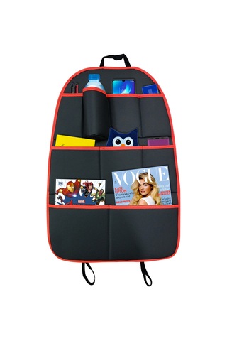 Elit Deri Siyah-Kırmızı Araç Koltuk Arkası Organizer