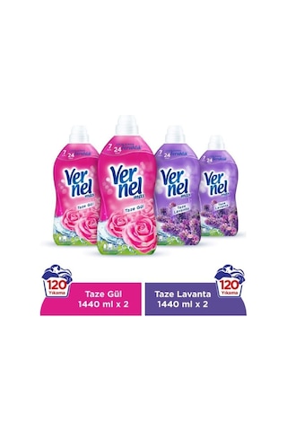 Vernel Max Konsantre Çamaşır Yumuşatıcısı Taze Gül 2 x 1440 ML + Taze Lavanta 2 x 1440 ML