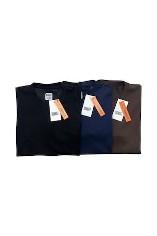 Bigmost Erkek 3'lü Set Premium Modal Kumaş Regular Fit Basic Tişört Siyah - Lacivert - Kahve
