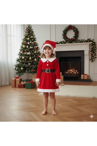 Kız Çocuk Yılbaşı Noel Temalı Noel Baba Elbisesi Diğer