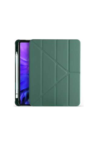 Apple Uyumlu iPad, Air 11 2024 Kılıf Tri Folding Kalem Bölmeli Standlı Kılıf