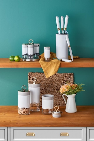 Neva N3311 Lilyum Niş-Gold 6 Lı Baharat Seti Beyaz - Gold