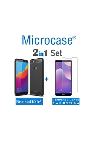 Huawei Y7 2018 London Brushed Carbonfiber Silikon Tpu Kilif+Cam 272058779 - Seçenek / Cam Koruma-Cam Istemiyorum