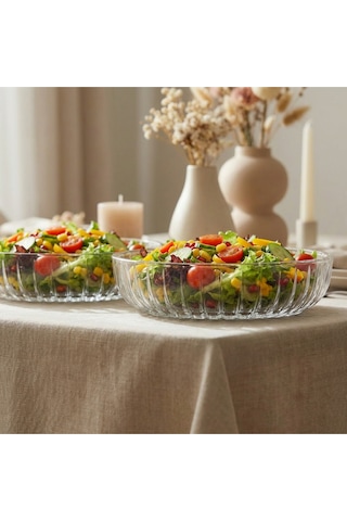 Selen Concept Linea Damla Model El Yapımı Cam Salata Ve Meyve Kasesi 2'li Set Şeffaf