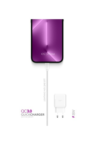 Powerway QCL30 18W QC 3.0 Lightning Hızlı Şarj Cihazı Seti