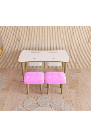 Fahrettin Küçük Montessori Çocuk Masası Oyun Masası Aktivite Masası Çalışma Masası - 2 Adet Welsoft Pembe Puflu Pembe