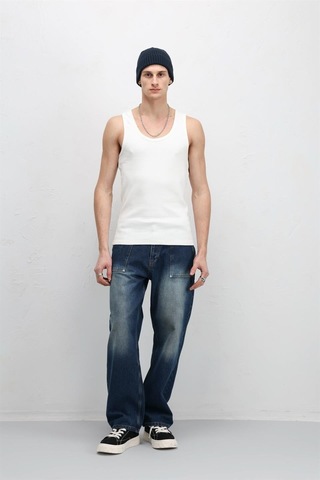 Vamos Yıkamalı Tank Top Kaşkorse Atlet Ekru