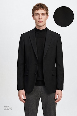 Altınyıldız Classıcs Erkek Sıyah Regular Fit Normal Kesim Kırlangıç Yaka Gofre Desenli Kapak Cepli Blazer Ceket Siyah