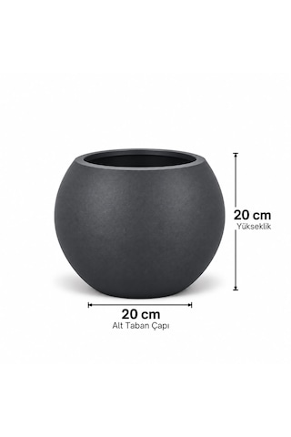 Antrasit Yuvarlak Dekoratif Saksı 20x20 Cm İç Saksılı Modern Salon Ve Balkon Saksısı 9 Litre -