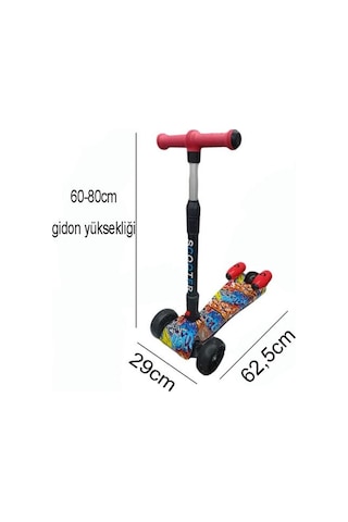 Işıklı Sesli Duman Atan 100 Kg Taşıma Kapasiteli Desenli Büyük Boy 3 Tekerlekli Çocuk Scooter Çok Renkli