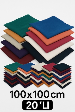 20'li Flamlı Düzrenk Dağıtmalık Hac Umre Hediyelik Çeyizlik Flamlı Pamuk Eşarp Yazma Çok Renkli