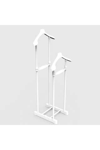 Çift Askılıklı Yükselik Ayarlı Dilsiz Uşak &Elbise Askısı Beyaz