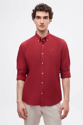 D'S Damat Ds Damat Slim Fit Bordo Oxford Düğmeli Yaka Kolay Ütülenebilir Nakış Detaylı Pamuklu Gömlek 4HC02ORT03265 Bordo