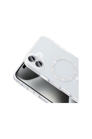 Techaks Apple Uyumlu iPhone 16 Pro Max Kılıf Taşlı Tasarım M-safe Şarj Özellikli Zore Koment Silikon Kapak - Gümüş Gümüş