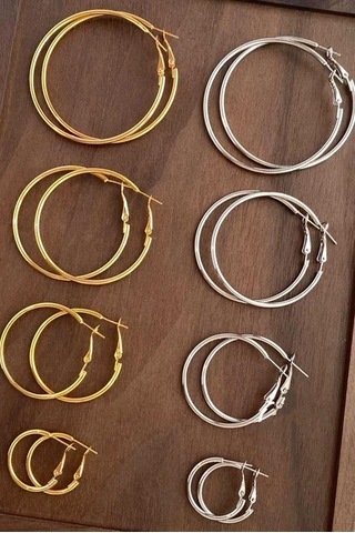 By Zeyna Aksesuar Kadın 316 L Çelik 6 Cm Halka Küpe-5064 Altın