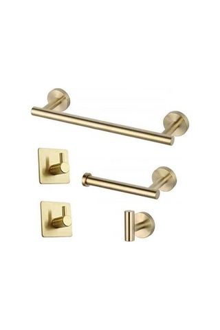 Novahub Şampanya Altın Renk Paslanmaz Çelik Banyo Askılığı Seti 5'li Altın