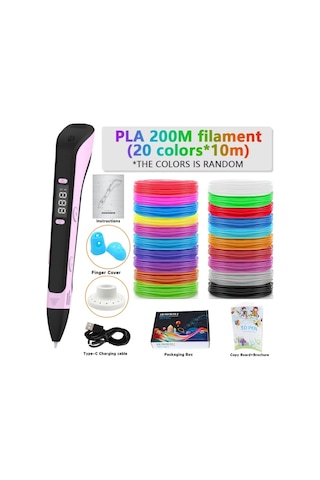 Xuweiwei Pembe 3d Yazıcı Çizim Kalemi Seti 5x10m Dıy Çizim Baskı Aleti Pla Dolumlar Eskiz Defteri Taban Lcd Ekranlı Çok Modlu El Sanatları Aleti