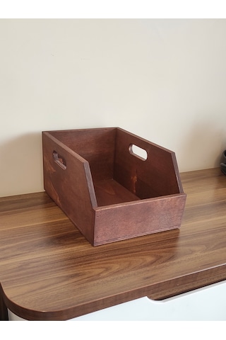 Ahşap 45lik Plak Sandığı - Organizer Kutu - Kestane Rengi Wooden 45 Record Box Koyu Kırmızı