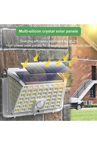 Tongxida Led Güneş Enerjili Duvar Lambası, Dış Mekan İçin, Hareket Algılama, Su Geçirmez, 6000-7000k Beyaz Işık, 90 Led, 1200m