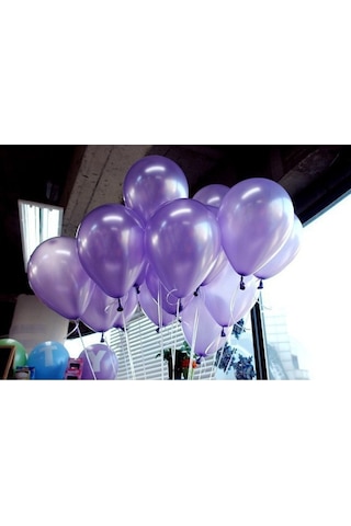 25 Adet Metalik Sedefli Parlak Mor Balon (Helyumla Uçan)