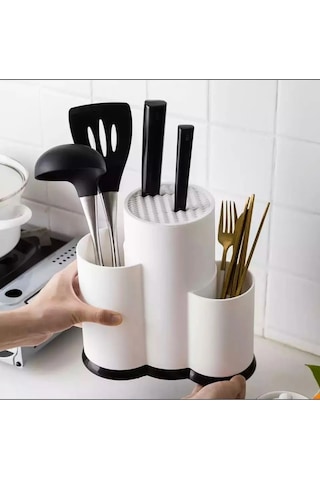 Tuffex Lüx Tezgah Üstü Bölmeli Kaşık Bıçak Standı - Kaşıklık Bıçaklık Düzenleyici Organizer - Beyaz