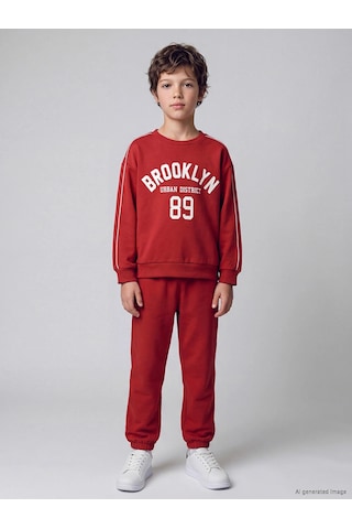 LC Waikiki Lcw Kids Kırmızı Baskılı Erkek Çocuk Eşofman Takım Red