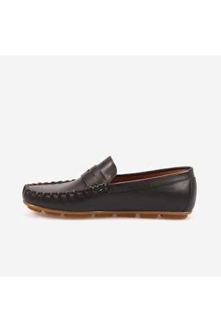 Kemal Tanca Erkek Hakiki Deri Bağcıksız Kauçuk Tabanlı Loafer A9408 Kahverengi
