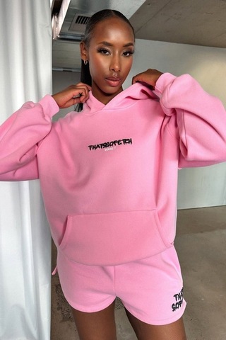 Thatsofetch Series 7 Sweatshirt - Pembe Baskılı Oversize Kapüşonlu Pembe