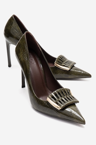 Luvishoes Guernı Yeşil Baskı Kadın Topuklu Ayakkabı Yeşil