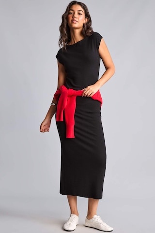 Defacto Pamuklu Bodycon Vücudu Saran Dik Yaka Modal Kısa Kollu Midi Elbise H0862ax26aubk81 Siyah-bk81