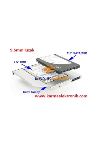 Dvd Den İkinci Hdd Ssd Caddy Kızak 9.5mm 2.harddisk Yeri Ver.1 / İnce