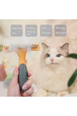 Hangfox Orta Uzun Tüylü Köpekler İçin Çift Sıralı Tırnaklı Tarak - Düğüm Açma, Bakım Ve Masaj Fonksiyonuyla Saç Bakımı Aracı Turuncu