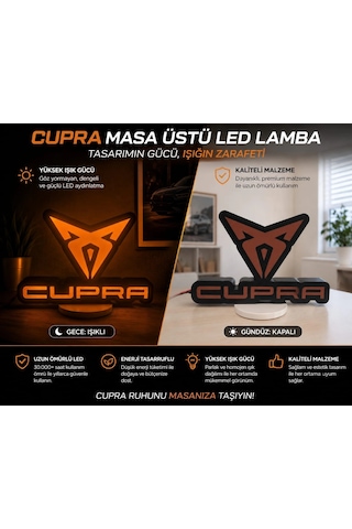 Cupra Masa Lambası , Cupra Logolu Led Işıklı Masa Lambası , Cupra Gündüz Gece Masa Lambası Siyah