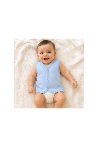 H&c Coolboy H & C %100 Pamuk 2'li Bebek Yeleği Çıtçıtlı Kolsuz İç Yelek 0-36 Ay Mavi