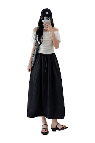 Zayıflatıcı Yüksek Bel İş Kıyafeti Patchwork Çiçek Tomurcuğu Etek Siyah