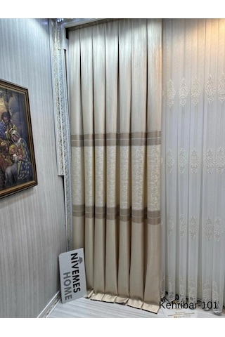 Nivemeshome Kehribar Ft614162 Krem V-101 1/3 Sık Pileli Fon Perde Apm Krem