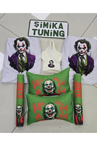 Joker Beyaz Servis Kılıfı Ön Ve Arka 4parça Takım Ve Otomobil Boyun Yastığı 2'li Ve Kemer Kılıfı 2'l