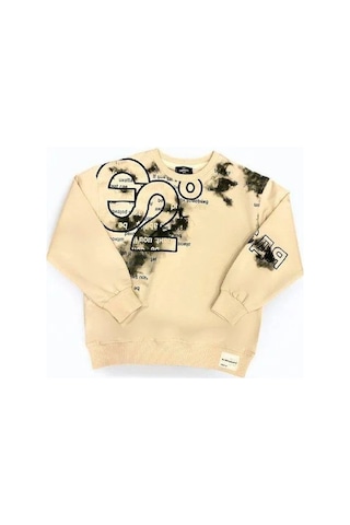 Erkek Çocuk Yazı Detaylı Batik Desenli Sweatshirt-14701 Krem