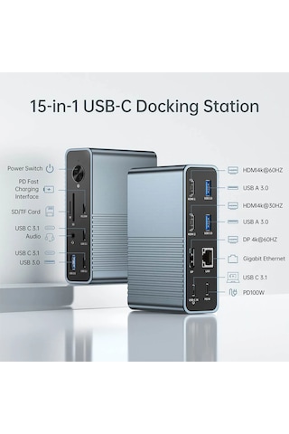 Acasis DS7A15 15in1 3xUSB3.0, 2xUSB-C,HDMI,DP,ype-C Doc