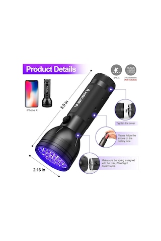 Valkyrie 51 Led Mor Işık Uv El Feneri Ultraviyole Blacklight Siyah