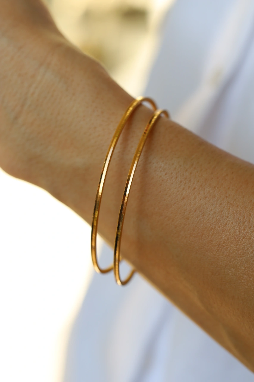 10 Gram 22 Ayar Altın Yatırımlık Işıltılı İkili Ajda Bilezik İşçiliksiz Toplam 20 Gram Blzk220006