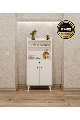 Dekorfim Çok Amaçlı Airfry Dolabı Kahve Köşesi Beyaz