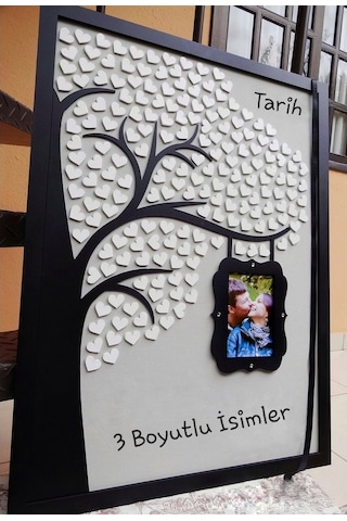 Hdrlazerdizayn Ahşap Çerçeveli Ve Ağaçlı 3 Boyutlu Düğün Anı Defteri Pano