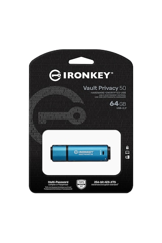 Kingston Ironkey Vault Privacy 50 64 GB AES-256 Şifreli USB Flash Bellek