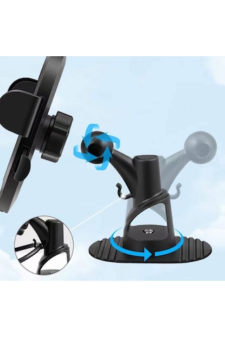 360 Dönebilen Vantuzlu Tasarım Araç Telefon Tutucu Go Des Gd-hd642 Siyah