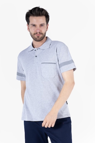 Polo Yaka Reflektörlü T-shirt Gri Melanj
