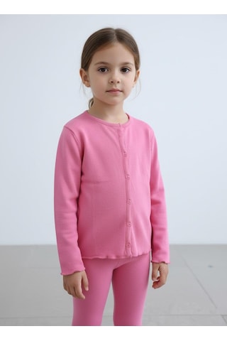 Kız Çocuk Fitilli %100 Pamuklu Düğmeli Hırka Koyu Pembe